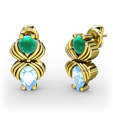 Admina Küpe - Akuamarin ve kök zümrüt 8 ayar altın küpe #1h5w32z