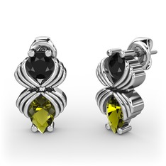 Peridot ve siyah zirkon 14 ayar beyaz altın küpe