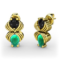 Admina Küpe - Kök zümrüt ve siyah zirkon 8 ayar altın küpe #1he73a2