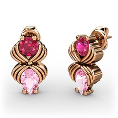 Pembe kuvars ve rodolit garnet 925 ayar rose altın kaplama gümüş küpe