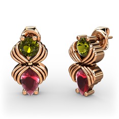 Kök yakut ve peridot 18 ayar rose altın küpe