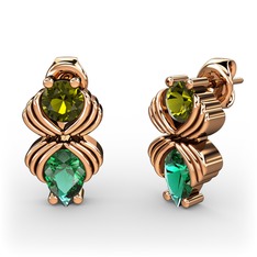 Yeşil kuvars ve peridot 18 ayar rose altın küpe