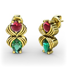 Admina Küpe - Yeşil kuvars ve kök yakut 8 ayar altın küpe #1ivztkl