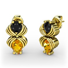 Admina Küpe - Sitrin ve siyah zirkon 8 ayar altın küpe #1iw1g5w