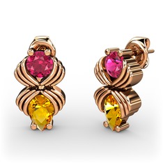 Sitrin ve rodolit garnet 925 ayar rose altın kaplama gümüş küpe