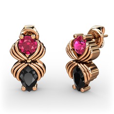 Admina Küpe - Siyah zirkon ve rodolit garnet 8 ayar rose altın küpe #1jlp88f