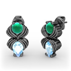 Admina Küpe - Akuamarin ve kök zümrüt 925 ayar siyah rodyum kaplama gümüş küpe #1jnwdn1