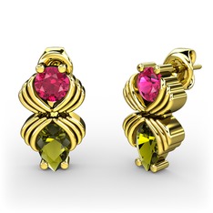 Peridot ve rodolit garnet 18 ayar altın küpe