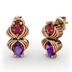 Ametist ve garnet 14 ayar rose altın küpe
