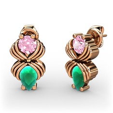 Admina Küpe - Kök zümrüt ve pembe kuvars 18 ayar rose altın küpe #1kg9t8b