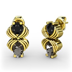 Admina Küpe - Dumanlı kuvars ve siyah zirkon 8 ayar altın küpe #1l36o4y