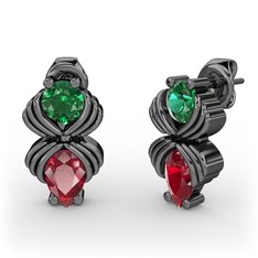 Admina Küpe - Garnet ve yeşil kuvars 925 ayar siyah rodyum kaplama gümüş küpe #1l6o71e