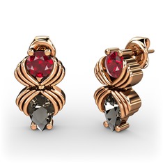 Dumanlı kuvars ve garnet 925 ayar rose altın kaplama gümüş küpe