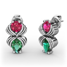 Admina Küpe - Yeşil kuvars ve rodolit garnet 18 ayar beyaz altın küpe #1ln0u0d