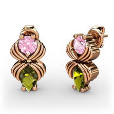 Admina Küpe - Peridot ve pembe kuvars 8 ayar rose altın küpe #1mddo22