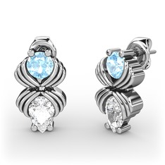 Admina Küpe - Swarovski ve akuamarin 14 ayar beyaz altın küpe #1meayo8