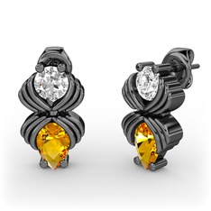 Admina Küpe - Sitrin ve swarovski 925 ayar siyah rodyum kaplama gümüş küpe #1mlpq50