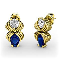 Lab safir ve swarovski 14 ayar altın küpe