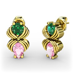 Pembe kuvars ve yeşil kuvars 14 ayar altın küpe