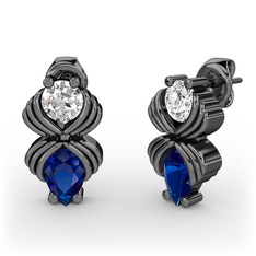 Admina Küpe - Lab safir ve swarovski 925 ayar siyah rodyum kaplama gümüş küpe #1mx114t