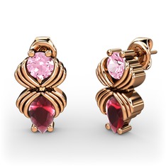 Kök yakut ve pembe kuvars 8 ayar rose altın küpe