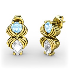 Admina Küpe - Swarovski ve akuamarin 8 ayar altın küpe #1n4m1ap