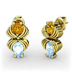 Akuamarin ve sitrin 18 ayar altın küpe