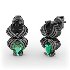 Admina Küpe - Yeşil kuvars ve siyah zirkon 925 ayar siyah rodyum kaplama gümüş küpe #1nc4xkl