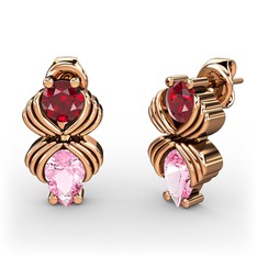Pembe kuvars ve garnet 8 ayar rose altın küpe