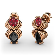 Admina Küpe - Siyah zirkon ve garnet 14 ayar rose altın küpe #1odrwe8