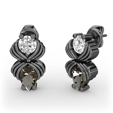 Dumanlı kuvars ve swarovski 925 ayar siyah rodyum kaplama gümüş küpe
