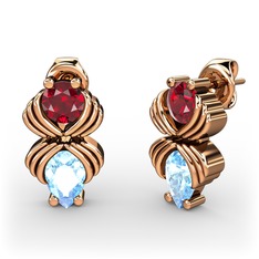 Akuamarin ve garnet 925 ayar rose altın kaplama gümüş küpe