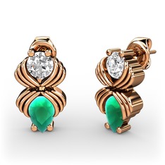 Admina Küpe - Kök zümrüt ve beyaz zirkon 14 ayar rose altın küpe #1pcelqy