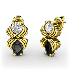 Siyah zirkon ve pırlanta 8 ayar altın küpe (0.48 karat)