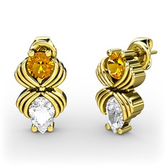 Admina Küpe - Beyaz zirkon ve sitrin 18 ayar altın küpe #1pcs280