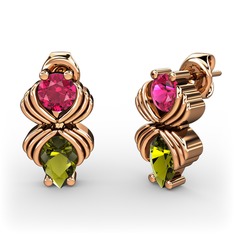 Peridot ve rodolit garnet 18 ayar rose altın küpe