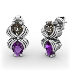 Admina Küpe - Ametist ve dumanlı kuvars 14 ayar beyaz altın küpe #1poj0cp