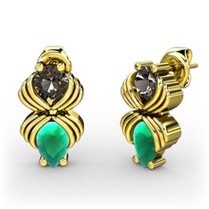 Kök zümrüt ve dumanlı kuvars 925 ayar altın kaplama gümüş küpe