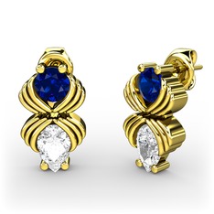 Swarovski ve lab safir 18 ayar altın küpe