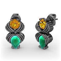 Admina Küpe - Kök zümrüt ve sitrin 925 ayar siyah rodyum kaplama gümüş küpe #1r86t75