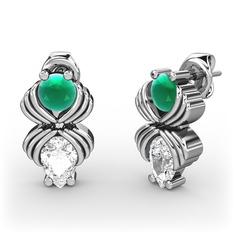 Swarovski ve kök zümrüt 8 ayar beyaz altın küpe