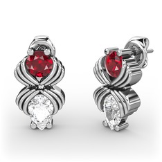 Swarovski ve garnet 14 ayar beyaz altın küpe