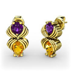 Sitrin ve ametist 925 ayar altın kaplama gümüş küpe