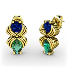 Yeşil kuvars ve lab safir 8 ayar altın küpe