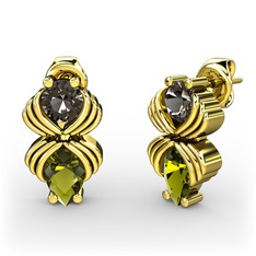 Peridot ve dumanlı kuvars 925 ayar altın kaplama gümüş küpe