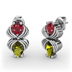 Admina Küpe - Peridot ve garnet 14 ayar beyaz altın küpe #1t691ge