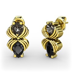 Admina Küpe - Siyah zirkon ve dumanlı kuvars 925 ayar altın kaplama gümüş küpe #1tmm96l