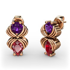 Garnet ve ametist 925 ayar rose altın kaplama gümüş küpe