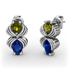 Lab safir ve peridot 14 ayar beyaz altın küpe