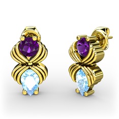 Admina Küpe - Akuamarin ve ametist 18 ayar altın küpe #1upbbv2